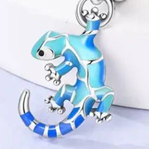 Blue Gecko Lizard Charm Pendant